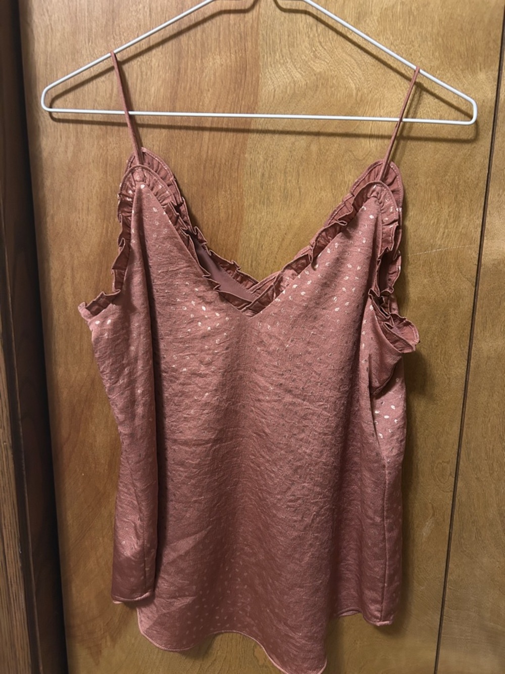 Express Rust Pink Ruffle Trim Satin Tank Top